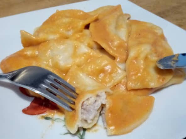 Les raviolis au jambon cru, parmesan et mascarpone