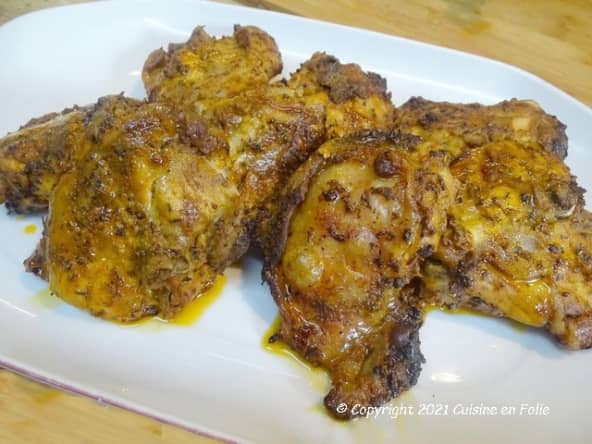 Hauts de cuisse de poulet à la portugaise et smashed potatoes