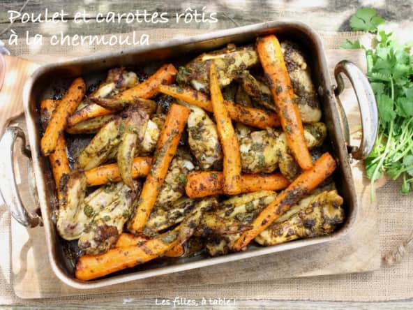 Poulet et carottes rôtis à la chermoula