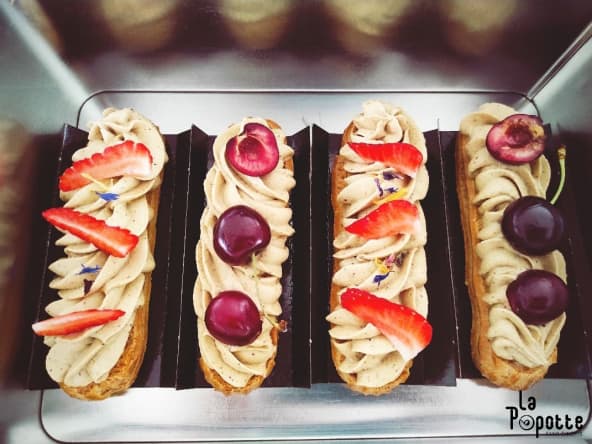 Eclair vanille fraise pistache