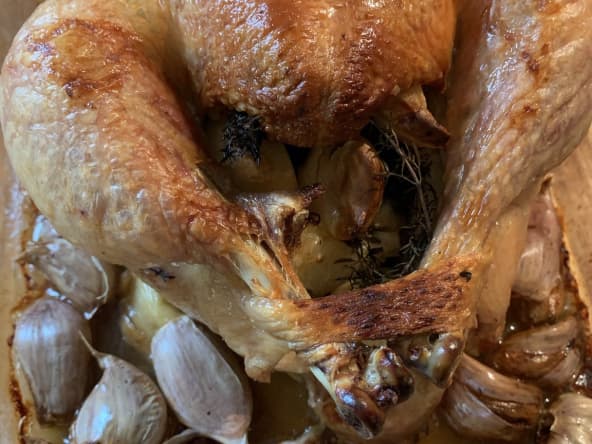 Poulet rôti au four ail, thym et citron