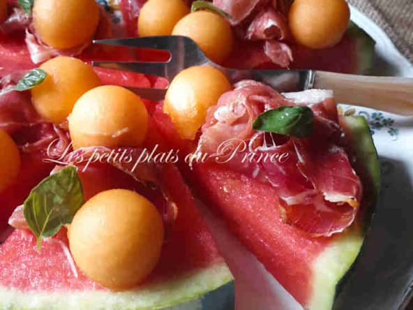 Pastèque façon pizza melon jambon de pays