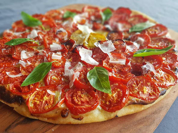 Tarte tomates et sa crème parmesan basilic