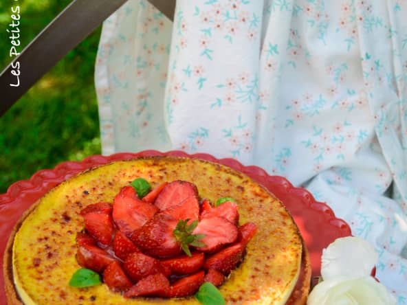 Tarte aux fraises, crème brûlée au basilic