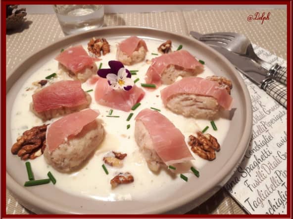 Crème de gorgonzola et gnuddi au gorgonzola et aux noix