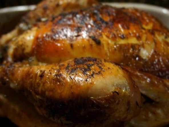 Poulet rôti au citron, ail et thym