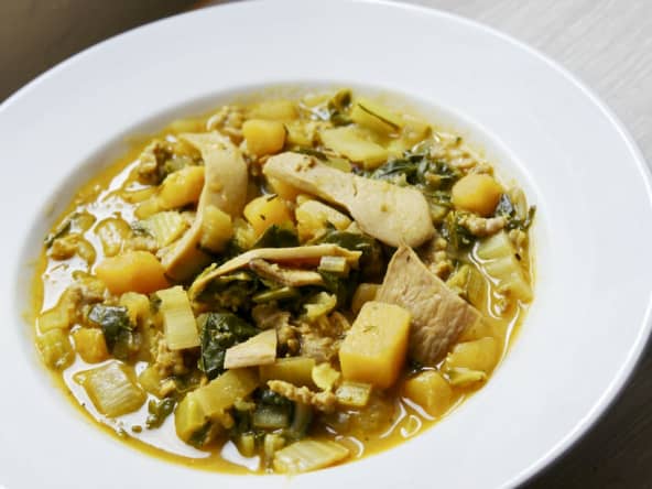 Blettes, pleurotes, rutabaga et porc, aux épices