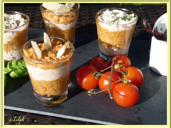 Verrines mousse de jambon et tomates confites
