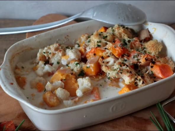Gratin de chou-fleur et butternut à la crème de coco