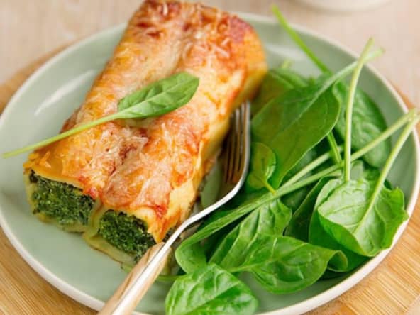Cannelloni végétariens gratinés au fromage de chèvre, miel, épinards