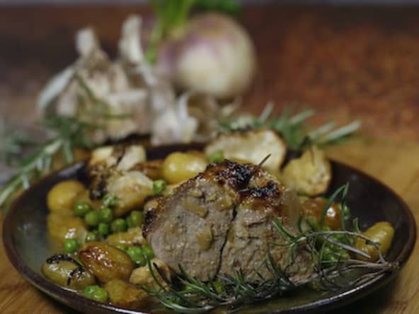 Rôti de veau en croûte de moutarde et miel légumes de saison