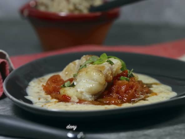 joues de lotte et compotée de tomate à la vanille