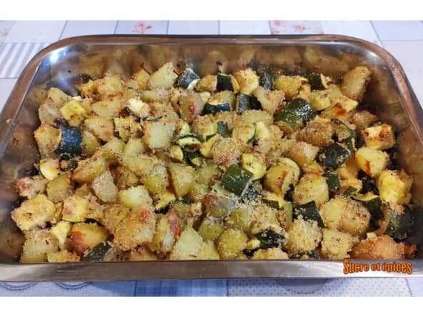 Pommes de terre et courgettes gratinées au four