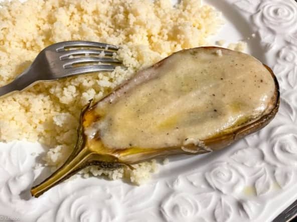 Aubergine à l'étouffée, crème de sésame