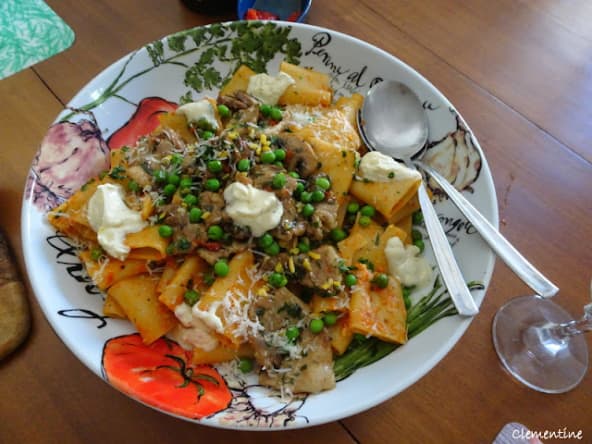Paccheri aux lardons et petits pois d'après le Chef Sergio Herman