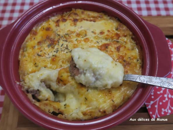 Parmentier au boeuf et jambon, gratiné au fromage Morbier