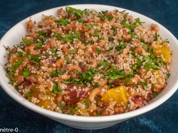 Taboulé aux agrumes et aux crevettes grises