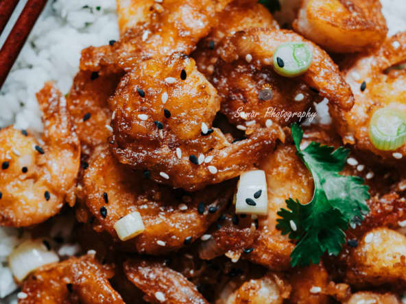 Crevettes à l'asiatique, gingembre et soja