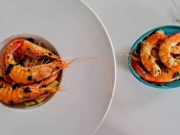 Crevettes flambées au cognac