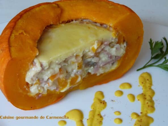 Potimarron farci et sa crème de potimarron au Bleu de Bresse