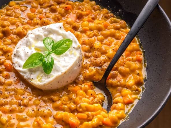 Risotto de fregola au potimarron et burrata