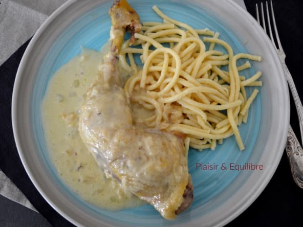 Poulet sauce crémeuse au maroilles et à la bière