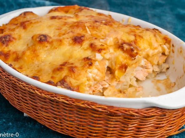Poisson : un gratin de chou-leur au saumon, sauce aurore