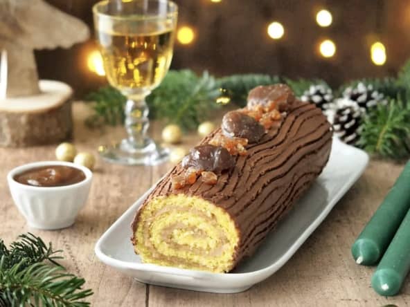 Bûche au chocolat et crème de marrons