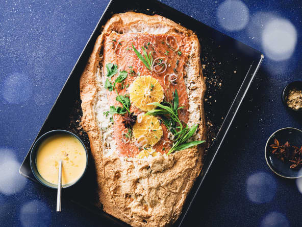 Saumon de Norvège cuit en croûte meringuée