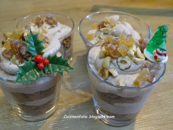 Verrines mousse crème de marron, spécucloos et noisettes grillées