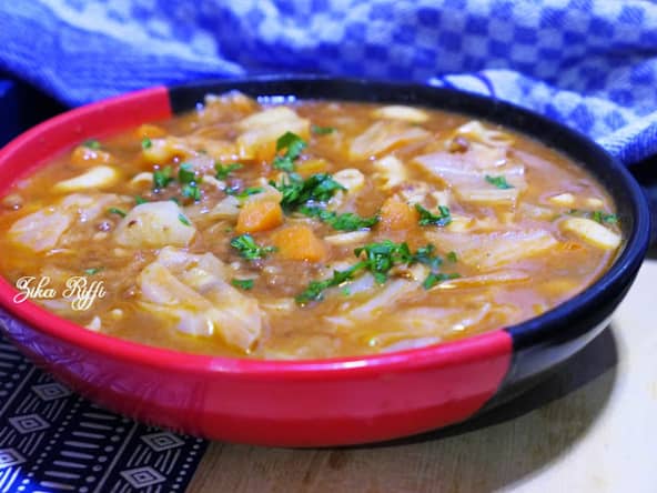 Soupe de lentilles, légumes et coquillettes