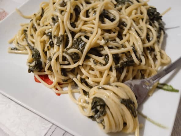 Les spaghettis aux épinards à la crème