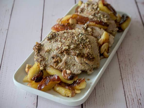 Côtes de porc moutarde à l'ancienne et pomme caramélisées