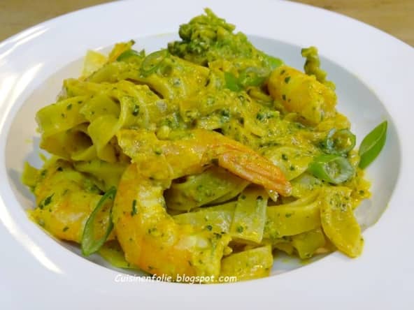 Fettuccini aux crevettes et brocoli,