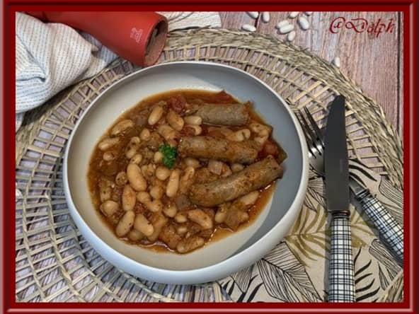 Haricots blancs à la tomate et chipolatas