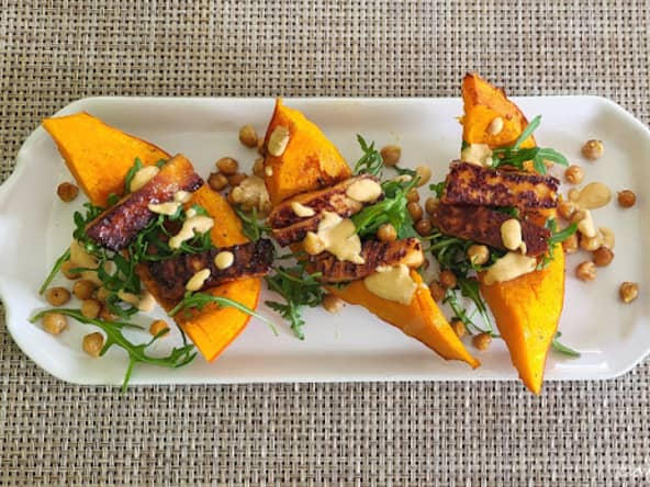 Halloumi grillé au miel et potimarron d'après une recette de Cyril Lignac