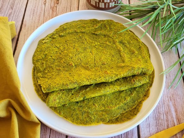 Crêpes aux épinards et à la farine de pois chiches