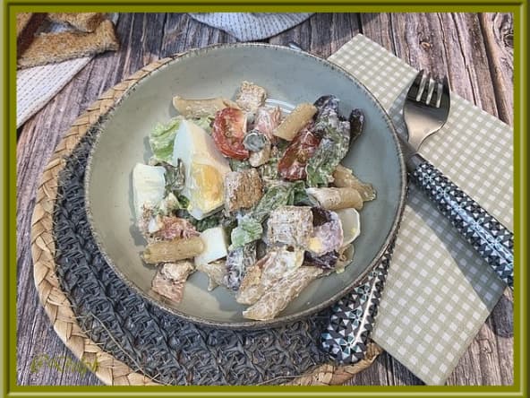 Salade de pâtes bacon et crudités