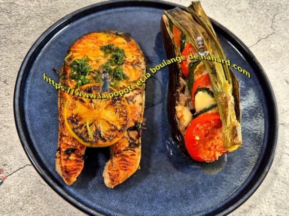 Darnes de saumon marinées un peu comme un gravlax et grillées à la plancha