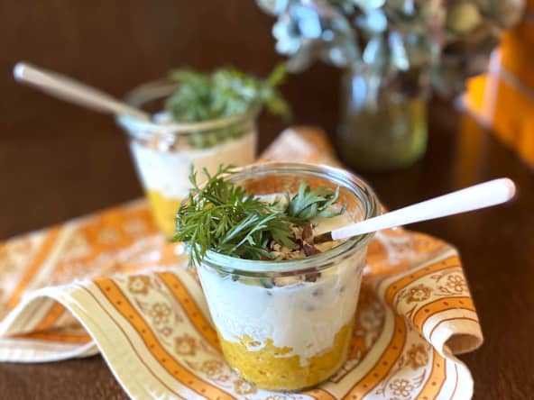 Mousse de carottes aux noisettes, crème de parmesan