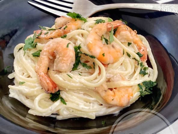Crevettes sauce Alfredo à la crème fraîche