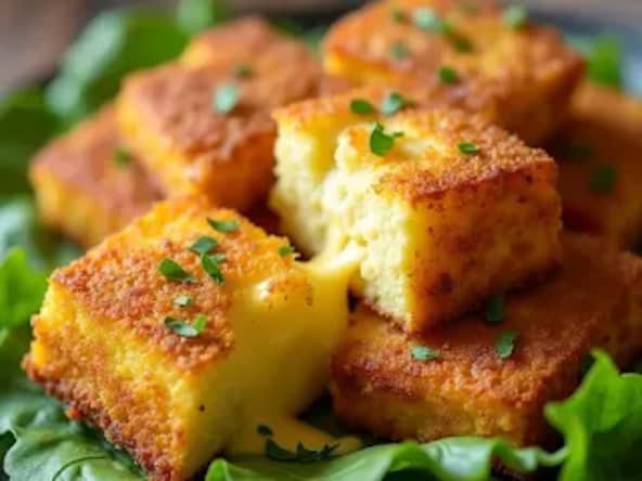 Polenta à la fondue au fromage, panée et frite, sans gluten