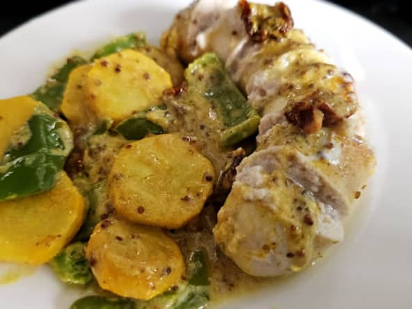 Boudin blanc sauce à la moutarde et au curry