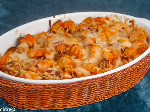 Gratin, carottes, cancoillote, chorizo, légumes, viande, facile,