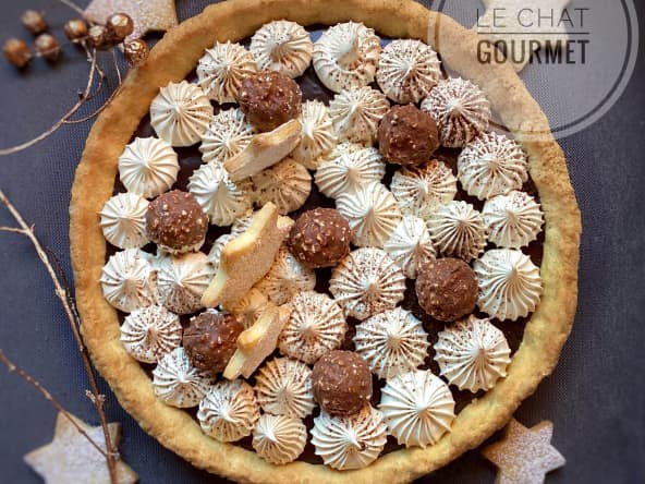 Tarte à la ganache au chocolat et meringue au café