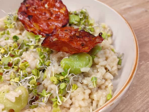 Risotto aux fèves et graines germées