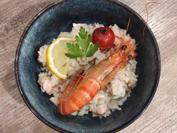Risotto crémeux au saumon et gambas