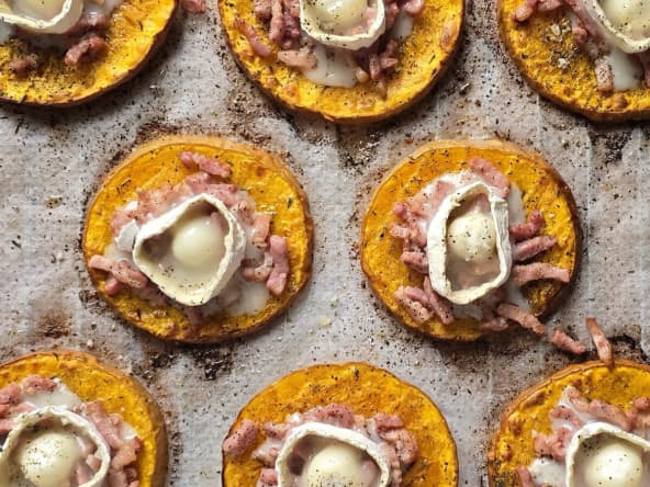 Butternut rôti au four chèvre et lardons