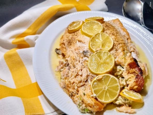 Saumon farci à la ricotta, saumon fumé et aneth