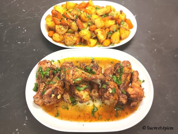 Pilons de poulet au paprika avec des pommes de terre et des carottes